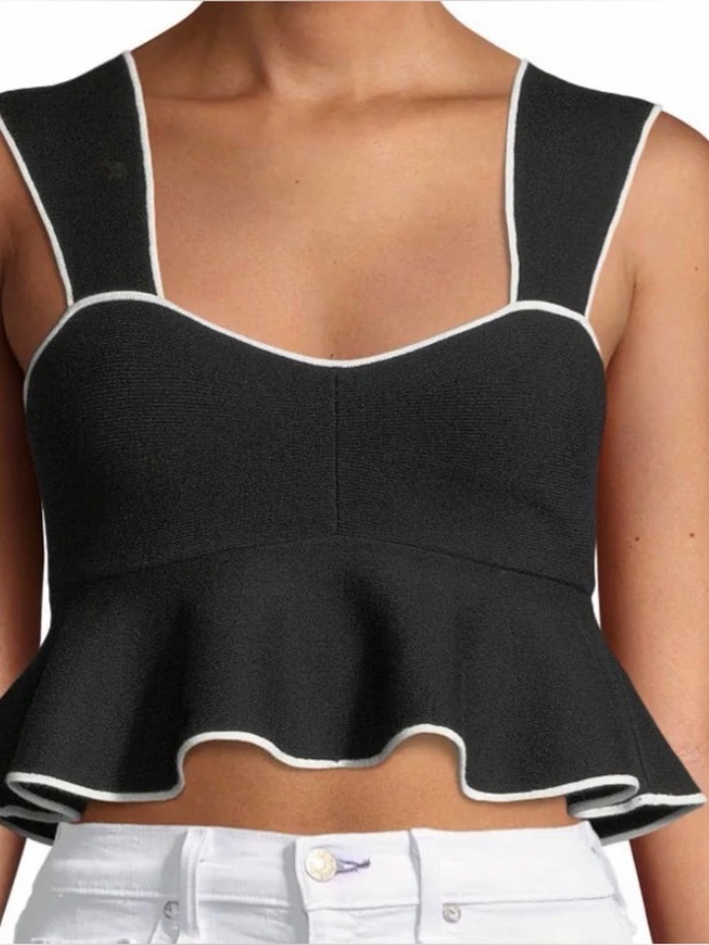Club Monaco Black Peplum Crop Top with White Piping